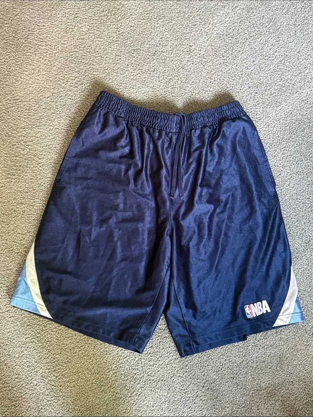 NBA Men's Dark Navy Athletic Basketball Shorts with White/Silver Accent. Size XL